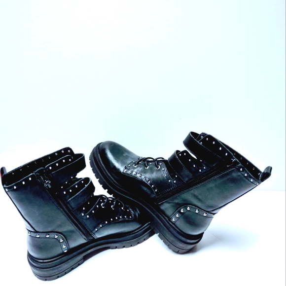 Y2K Chelsea & Violet Rhea Studded Leather Buckle  Sz 7M Women's Combat Boots - Picture 2 of 14